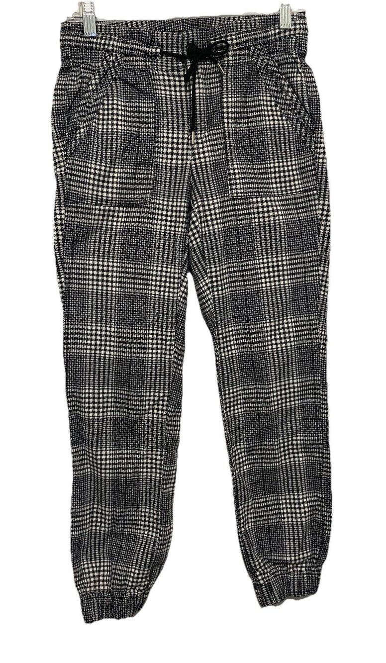 No Boundaries Juniors XS Plaid Jogger Pants Black White Drawstring Pockets